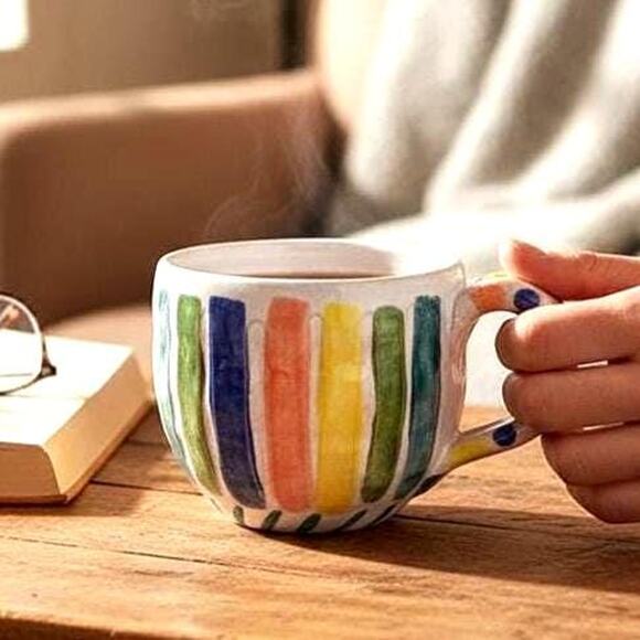 Multi Color Stripes & PolkaDots Pottery Coffee Mug - Picture 15 of 15